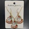 New fashion jewelry, sweet cake cat pendant, earrings, neck chain, niche cute necklace two-piece set