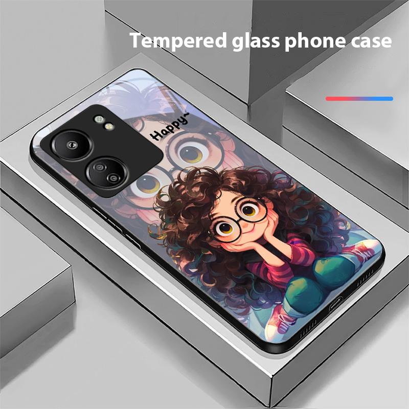 Девушка с кудрявыми волосами Для Xiaomi Redmi 13C Note13 12 Pro Plus 5G Note 9 13T Pro POCO X6 F5 F6 Черный Чехол для телефона из закаленного стекла