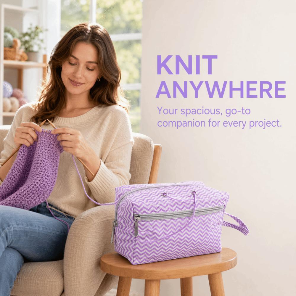 Purple Yarn Storage Bag Multi-Compartment Knitting Bag Organizer For Crochet Lovers