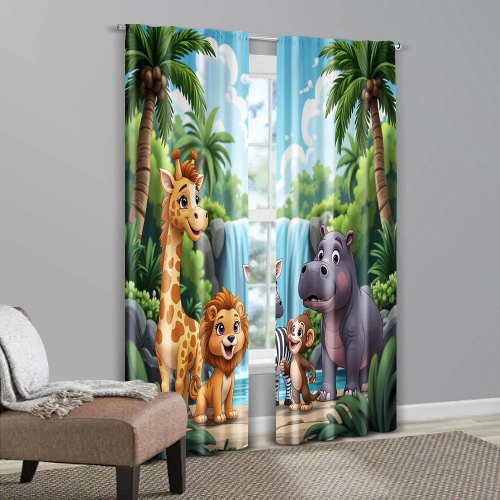2pcs, Contemporary Curtains Jungle Safari Polyester Woven (without rod) Festive for Living Room, Bedroom, Kitchen, Dining