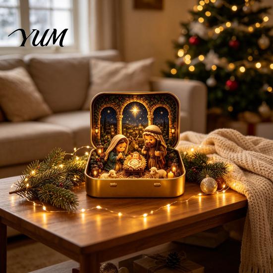Stocking Stuffer Gift Tiny Christmas Wonderland in a Tin, Mini Holiday Diorama Decor, Miniature Winter Scene with Santa, Tree, Gifts & Snowman, Table