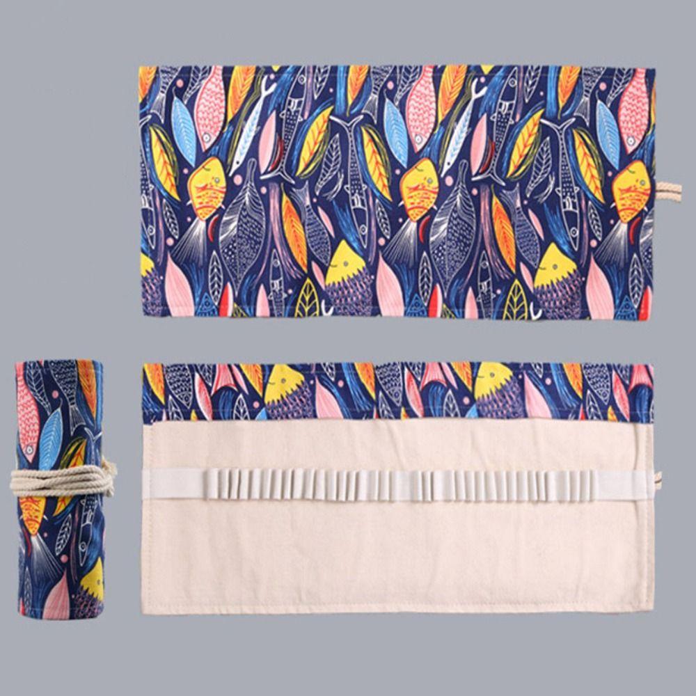 Цветной тканевый пенал, органайзер для канцелярских принадлежностей, 12/24/36/48/72 отверстий, рулонная штора, держатель для косметики