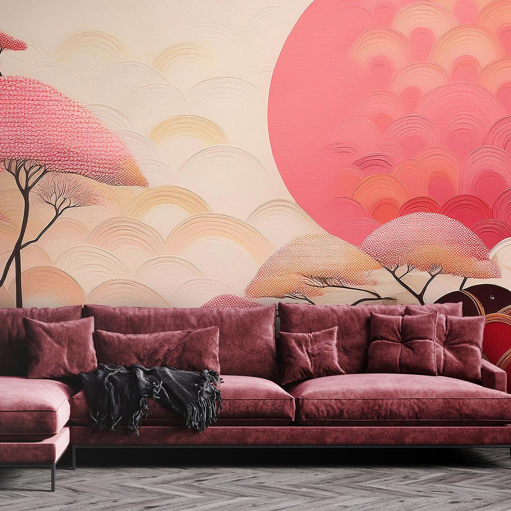 Обои Азиатский Розовый Пейзаж