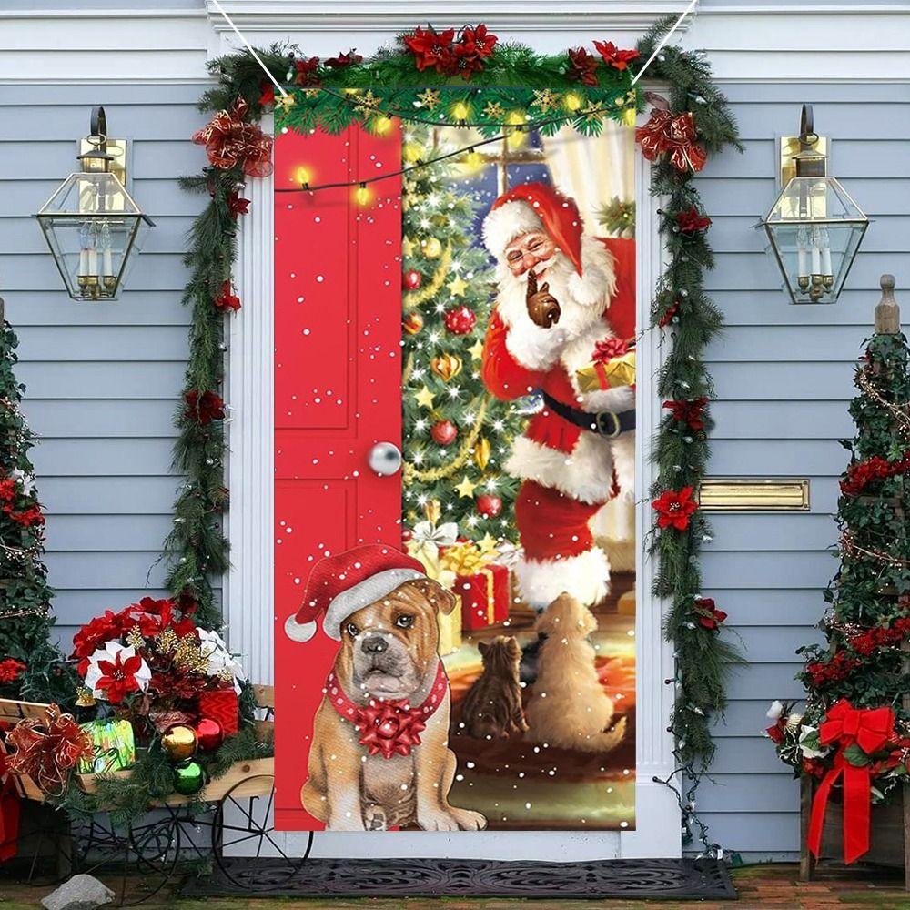 Background Christmas Door Cover Door Hanging Fabric Flag Cute Door Banner Christmas