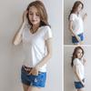 Women Summer T-shirt V-neck Short Sleeve Slim Fit T-shirt Solid Color Pullover Tops Stretchy
