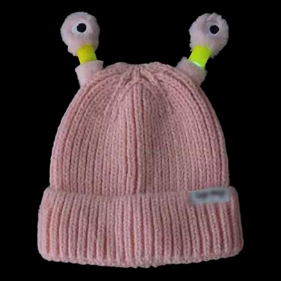 Cute Knitted Beanie Hat with Eyes Wear Resistant Solid Color LED Glowing Funny Cartoon Winter Warm Hat