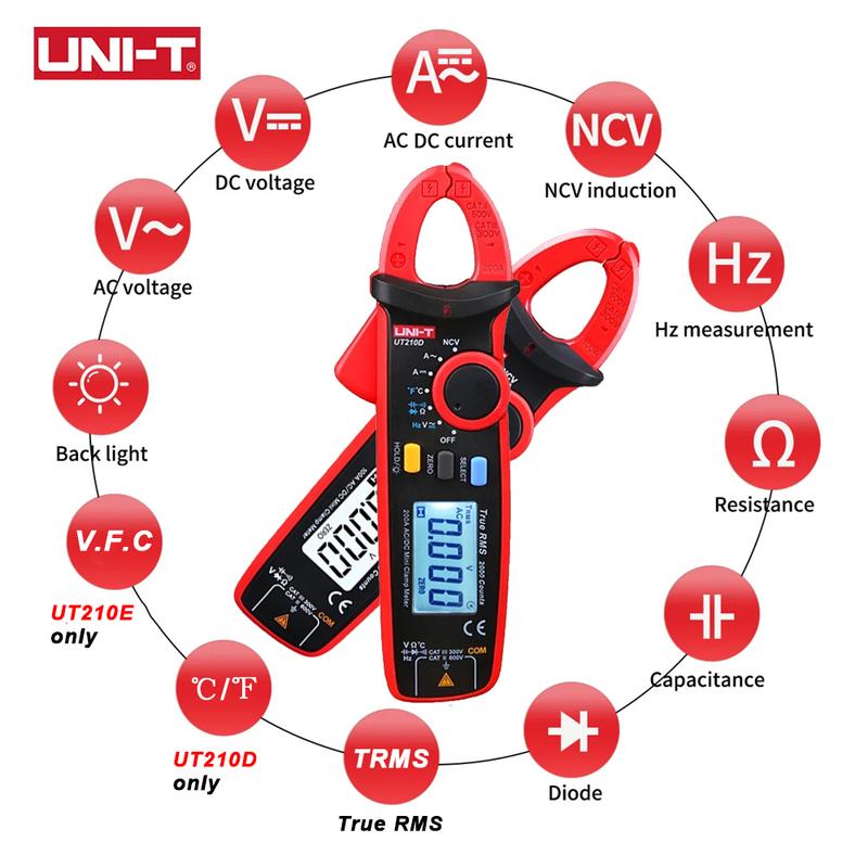 Клещи UNI-T UT210E UT210D UT204 PLUS Токовые клещи Крюк Амперметр Цифровой мультиметр Профессиональный электрический мультиметр