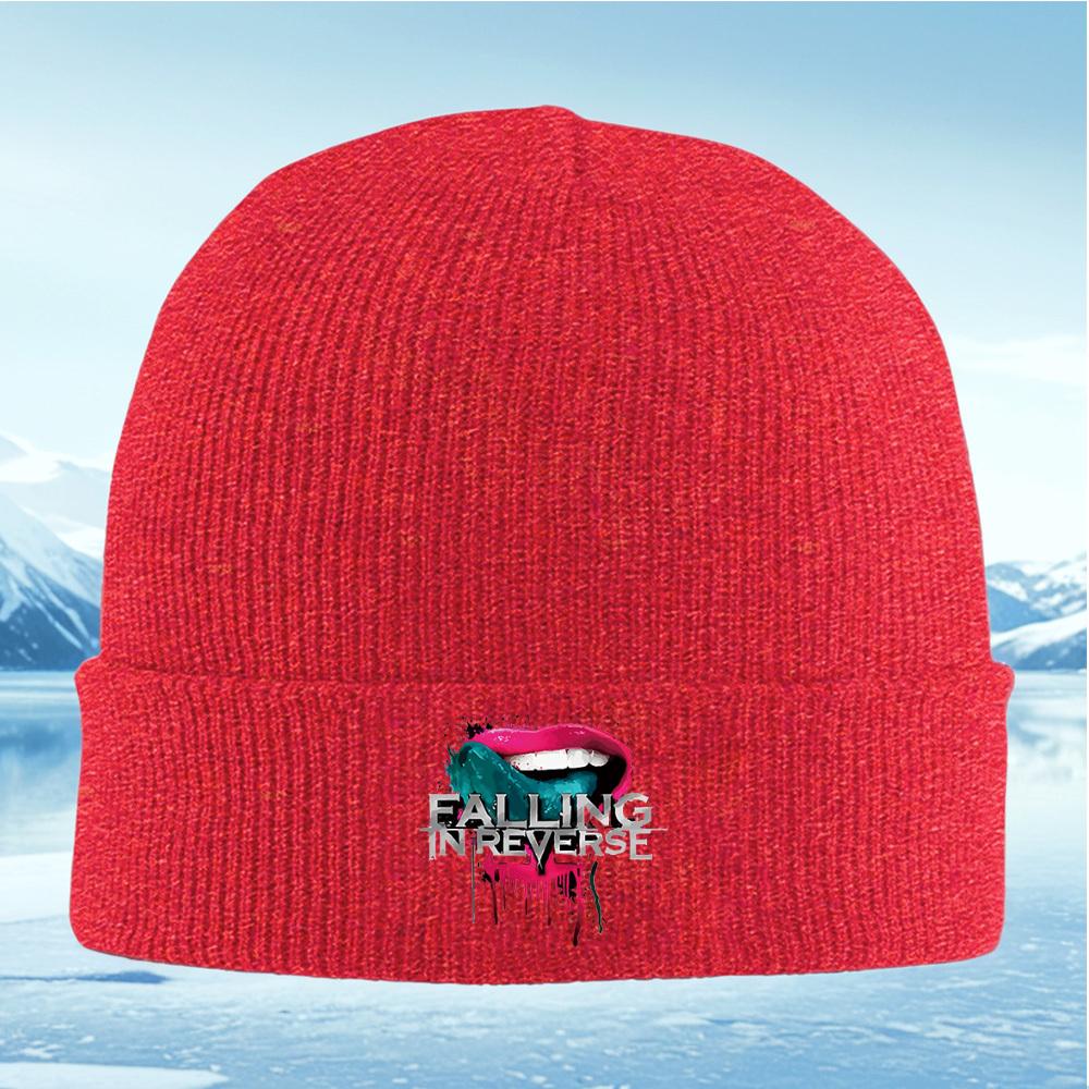 Lips tongue text splatter falling reverse Men Women Unisex Knitted Hat Beanie Pullover Cap Winter Thermal Warm Christmas Outdoor