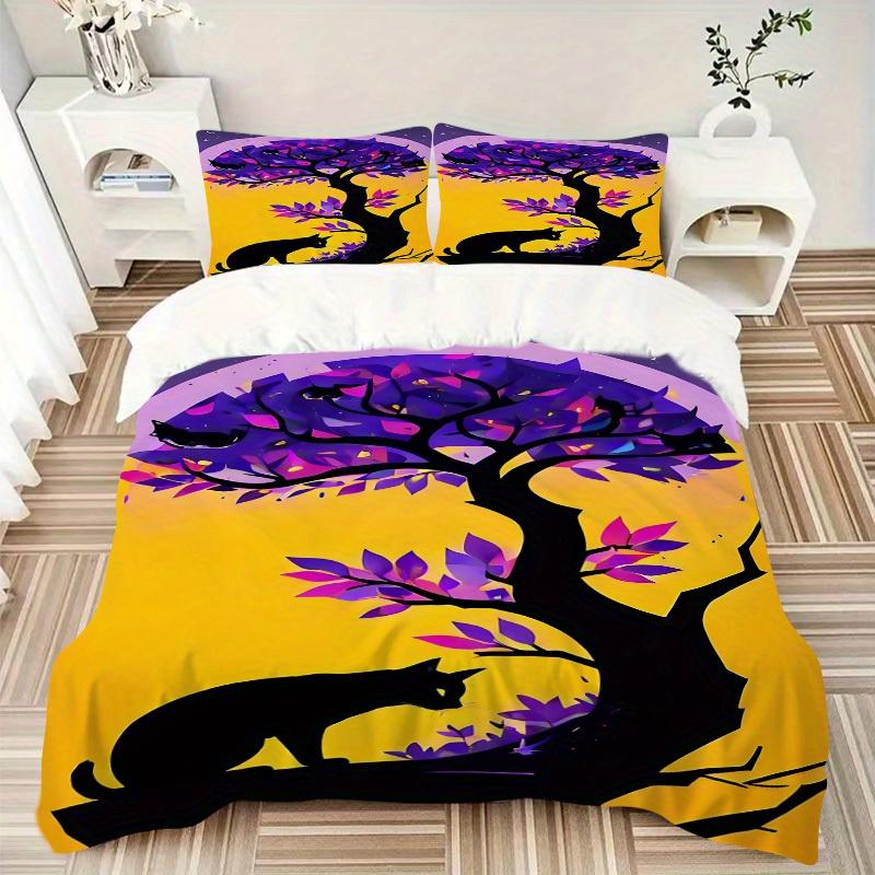 3pcs Tree Silhouette Bedding Set, Suitable for Bedroom Decoration, (Includes 1 Duvet Cover And 2 Pillowcases, Quilt Not Included) yy250822168