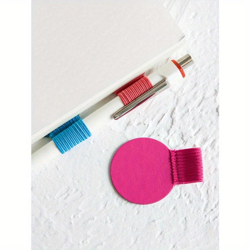 1pc Self-Adhesive Round Pen Holder, Waterproof Leather Surface Portable Pen Clip, Suitable For Home, Office, And School, Notebook Accessory Back