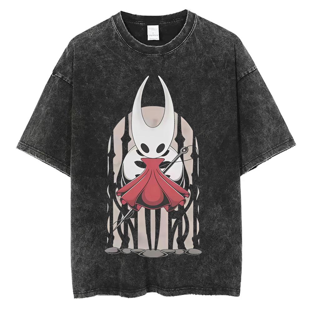 Выстиранная винтажная игровая футболка с карманным графическим принтом Hollow Knight для мужчин и женщин, повседневные забавные футболки, мужские футболки из 100% хлопка
