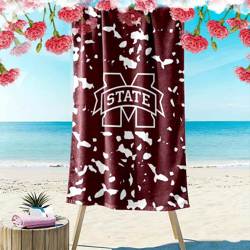 Mississippi State Bulldogs Print Beach Towel, Large Soft Quick Dry Towel for Beach Camping Swimming