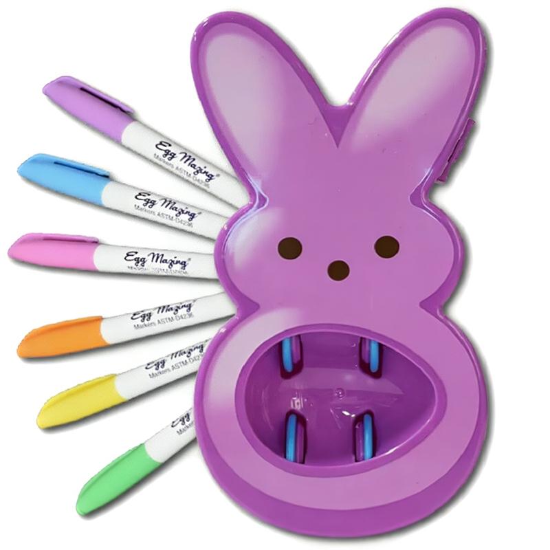 Easter Bunny Egg Decorating Kit - Kids Diy Craft Set With 6 Color Markers Marshmallow Bunny Shaped Egg Holder Easter Rabbit Gift