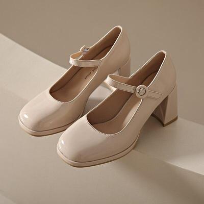 Женская корейская версия, женские лакированные туфли на высоком каблуке, толстый каблук, педикюрный комплект с неглубоким горлом, профессиональная обувь, женская обувь