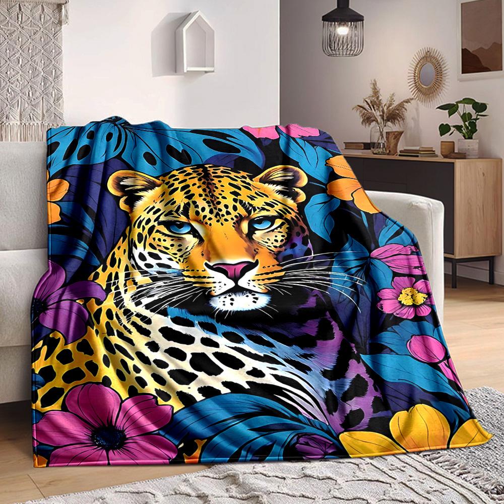 1pc Leopard Floral Lightweight Flannel Blanket, Comfortable and Warm Blanket, for Office and Camping Sofa Bed, Livingroom120