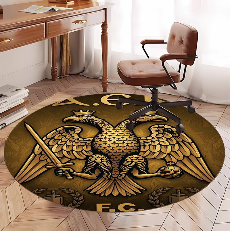 AEK Athens FC Pattern Round Rug, Indoor/Outdoor Mat, for Picnic, Gameroom, Bedroom, Office, Living Room, Home Decor Carpet, Birthday Gift