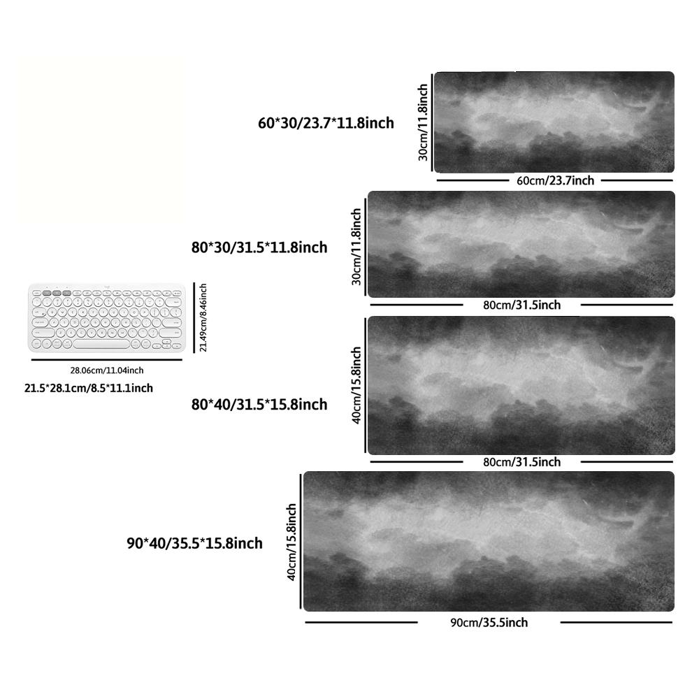 Black White Ink Gradient Smoke Texture XXL Deskmat Non-Slip Rubber Overlock Mousepad Monochrome Watercolor Gaming Desktop Pad