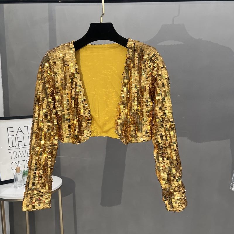 Small suit women's 2024 new heavy industry sequined temperament cardigan casual short sparkling typhoon jacket top