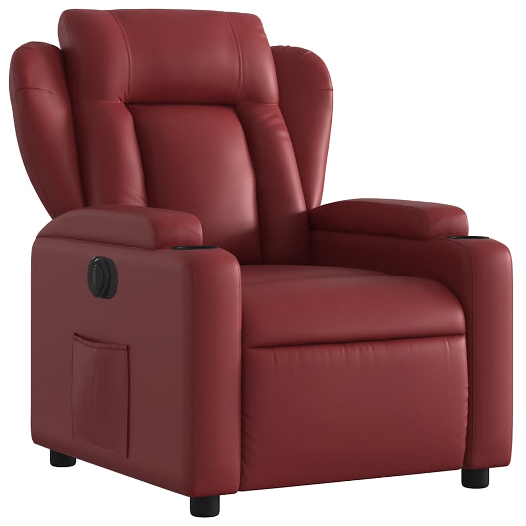 Electric Recliner Chair Burgundy Artificial Leather