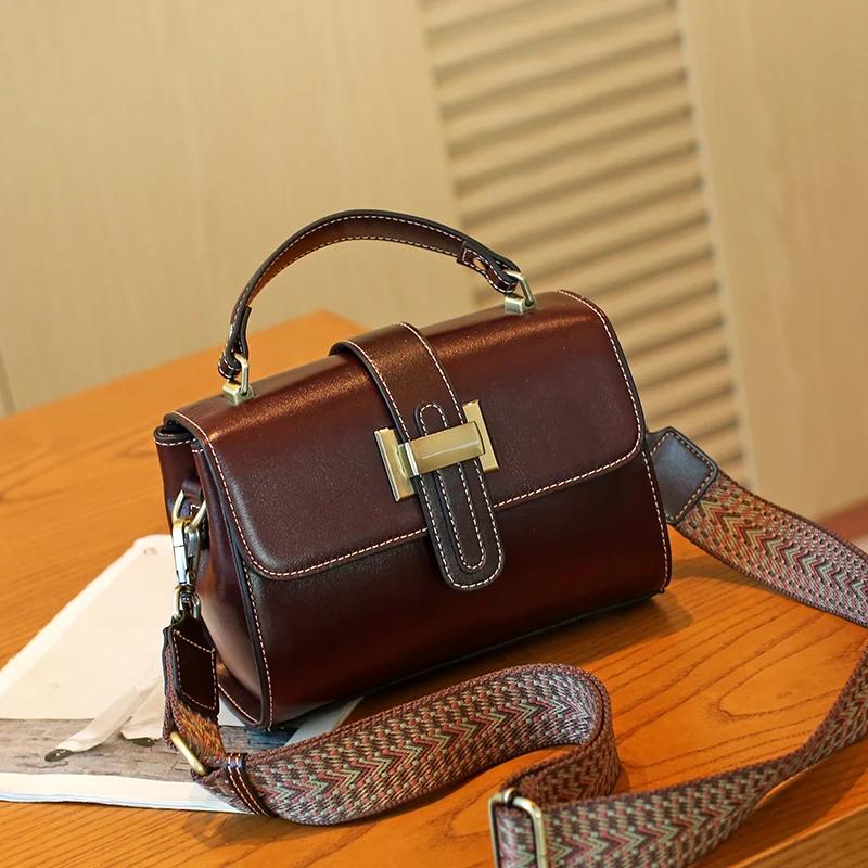 Genuine Leather Bag for Women Small Square Retro Crossbody Shoulder Bags Luxury