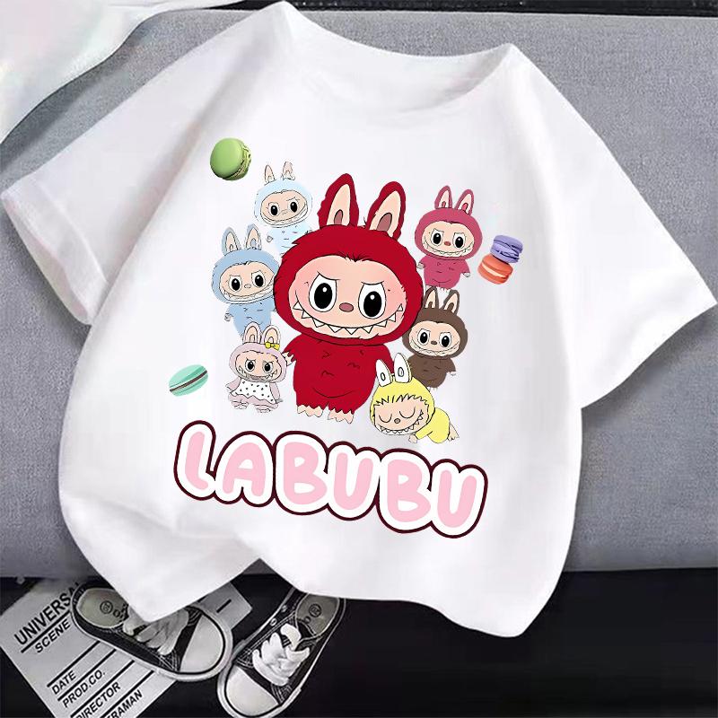 Kids Cartoon Cotton T-shirt Labubued Children Anime Print Tee Girl Fashion Casual Clothes Summer Cute Short Sleeve Clothing Gift