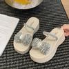 2025 summer new exquisite rhinestone bow thick-soled height-increasing versatile slippers women's outer wear thick-soled cool slippers