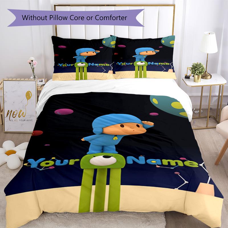 Pocoyo Customized Name Bedding Set Suitable for Study room Wrinkle Resistant Custom Room Decor Perfect Gift for Valentine’s Wedding Birthday