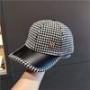 ins leather brim thousand birds plaid M standard cap children autumn and winter versatile fashion baseball cap fashion cap