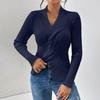 Womens Slim Fit Long Sleeve Knit Sweater V-Neck Solid Color Ribbed Hem Split Elegant Office Wear