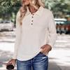 Весенне-осенняя женская блузка с лацканами, однотонный удобный повседневный вязаный топ с длинными рукавами