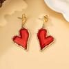 French Vintage Exaggerated Red Love Pendant Earrings Women's Fashion Exquisite Party Accessories Zircon Aesthetic Gift