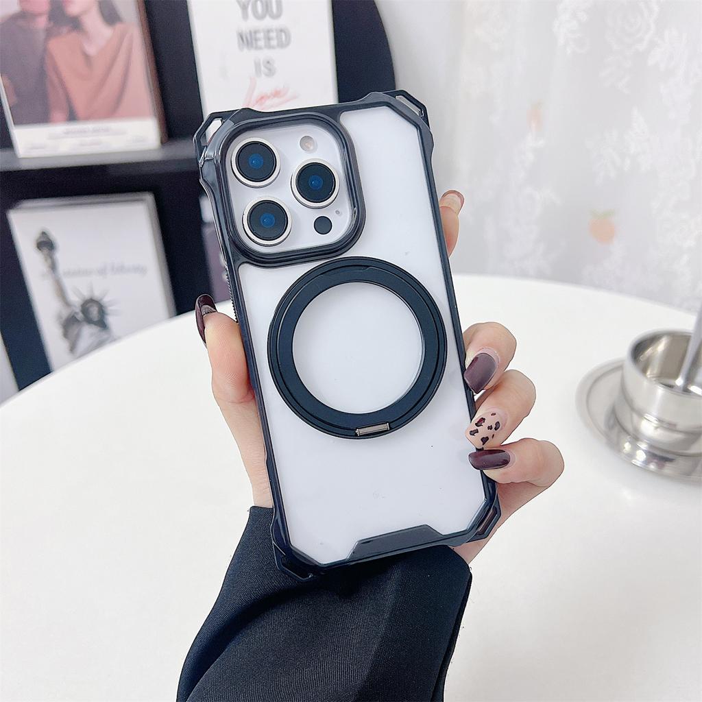 For iPhone 15 Pro Magnetic Case Ring Kickstand TPU+PC Phone Cover