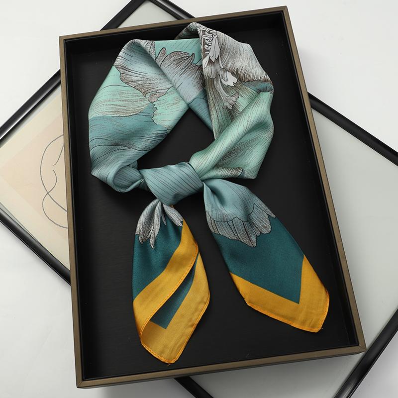 Luxury Women Silk Square Scarf Shawl Fashion Xiaoxiangfeng Print Design Satin Hijab Wraps Neckerchief Female Hair Bands 70*70CM