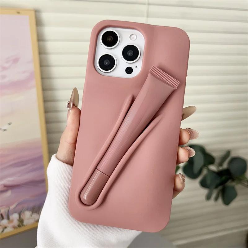 Чехол-косметичка с блеском для губ Dopamine для iPhone 17 16E 15 Pro Max 11 12 13 14 Plus 17 Air Держатель для помады Чехол для телефона с блеском для губ
