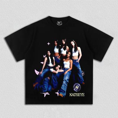 Корейская K-pop группа Девичья группа KATSEYE Футболка с принтом Женская Оверсайз Y2k Короткий рукав Высокое качество Харадзюку Свободная Женская одежда