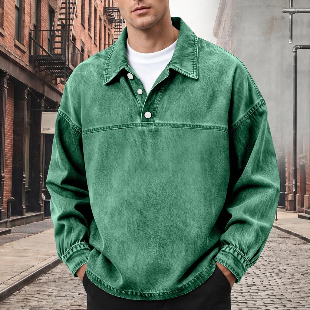 Men's Vintage Distressed Button-Down Collar Long Sleeve Shirt for Casual Wear