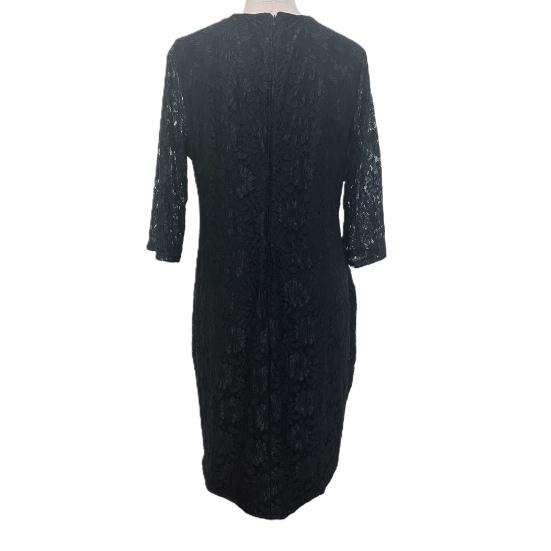 Women Prom Dress See-through Cutout Lace Flower Embroidery Three Quarter Sleeve Sheath Patchwork Slim Fit Plus Size Knee Length Midi Dress