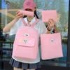 Cartoon Solid Color Four-Piece Schoolbag Large Capacity Backpack Set with Pencil Bag Handbag