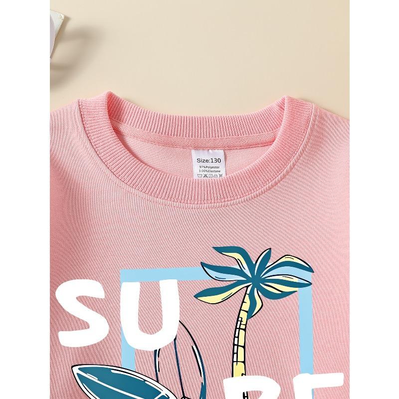 This Stylish Crewneck Sweatshirt for Girls Features a Cute Surf Palm Tree Design. It Has Long Sleeves
