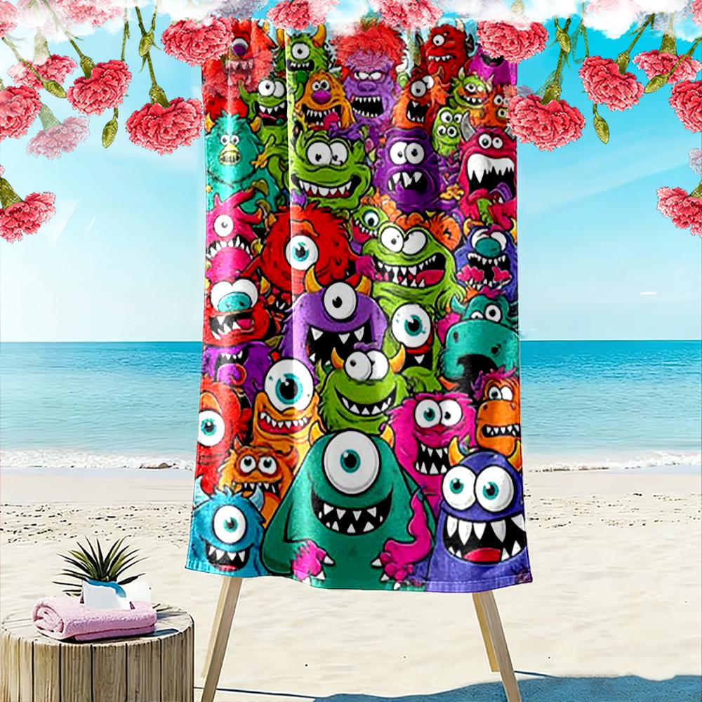 Colorful Cartoon Monsters Design Beach Towel Beach towel quick-drying for travel outdoor sports jogging beach and swimming