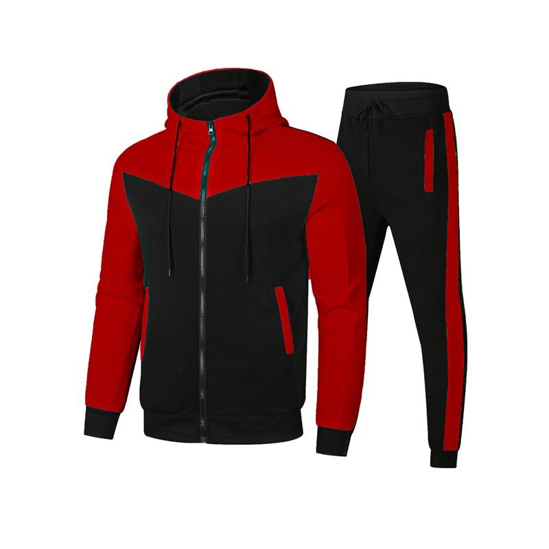 Мужской костюм из двух частей с цветными блоками, капюшоном, молнией, дышащая повседневная куртка и повседневный ремень, спортивный