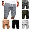 Men's Casual Shorts Solid Color Elastic Waist Drawstring Multi Pocket Design Outdoor Middle Pants Straight Trousers