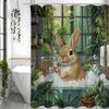 Cute Rabbit Cheerful Shower Curtain, Green Small Fresh Floral Spring Bubble Bathroom Decorative Shower Curtain, Waterproof Showe