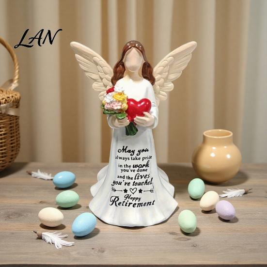Healing Gifts for Retired Colleagues Faceless Angel Statue with Heart Flowers, Hand Painted Resin Artistic Synthetic Crafts Figurine, Decorative