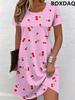 Women's 3d Fruit Cherry Pattern Printed Dresses Summer Fashion Short Sleeve Round Neck Loose Dress Casual Women's Daily Clothing
