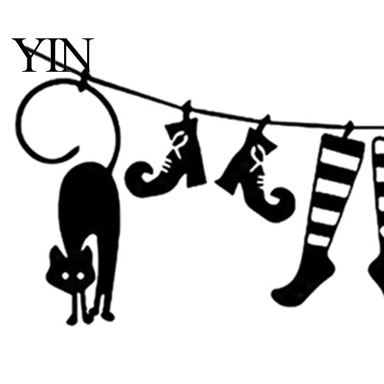 Halloween Party Background Wall Hanging Ornaments, Acrylic Witch Hat Cloak Socks Shoes Broom Black Magic Ornament Cat Decor, Decorative Art