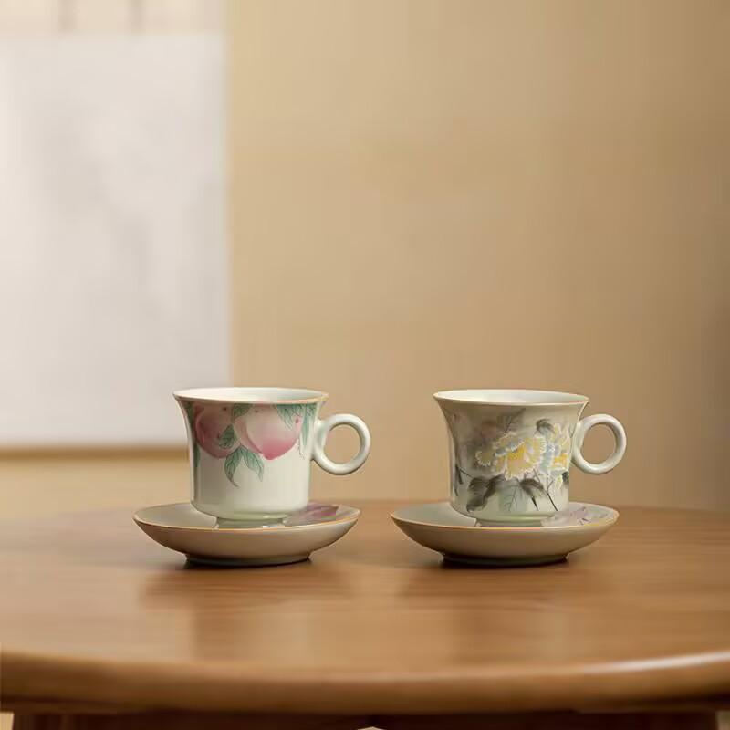 Чашка для кофе Ru Kiln Высококачественная Изысканная Высокоценная Керамическая Чашка и Блюдце Нишевый Дизайн Утолщенная Защищающая от Ожогов Чайная Чашка
