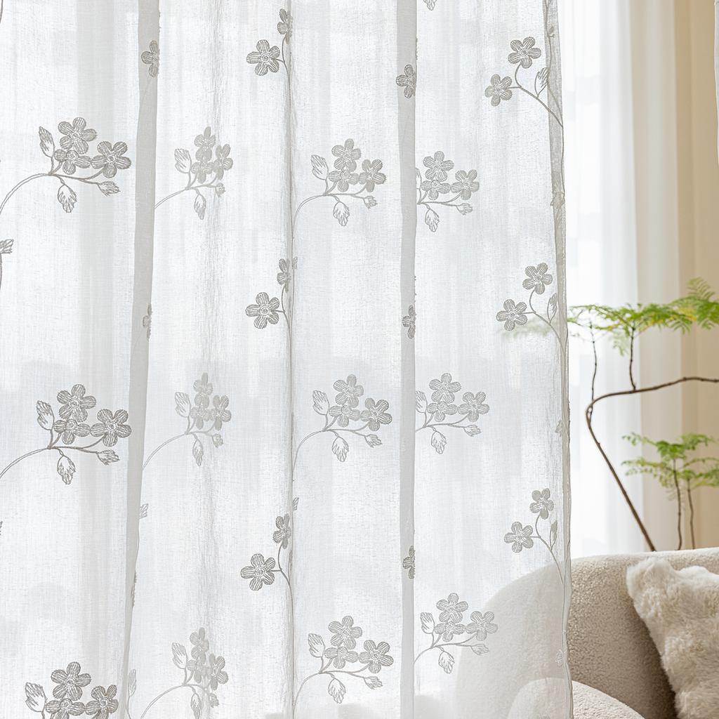 Вышитые шторы с цветочным узором для гостиной, спальни, балкона, светофильтрующие вуалевые драпировки на люверсах, всесезонные прозрачные оконные панели