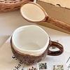 Прочная керамическая миска для овсянки, винтажная кружка из скорлупы кокоса, ручная работа, неровная кофейная чашка с ложкой, термостойкая кружка для горячих напитков, деревенская текстура
