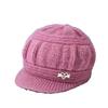 Mid-aged Women Winter Hat Thickened Knitted Elastic Short Brim Heart Rhinestone Decor Pure Color Windproof Warm Head Protection Lady Cap